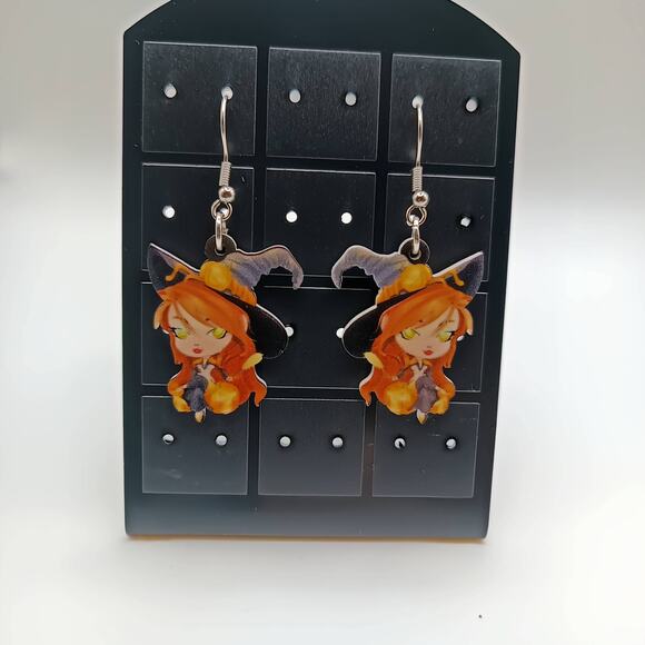 Halloween Witch Earrings – Cute Dangle Design, Fun Costume or Fall Jewelry - Picture 1 of 2